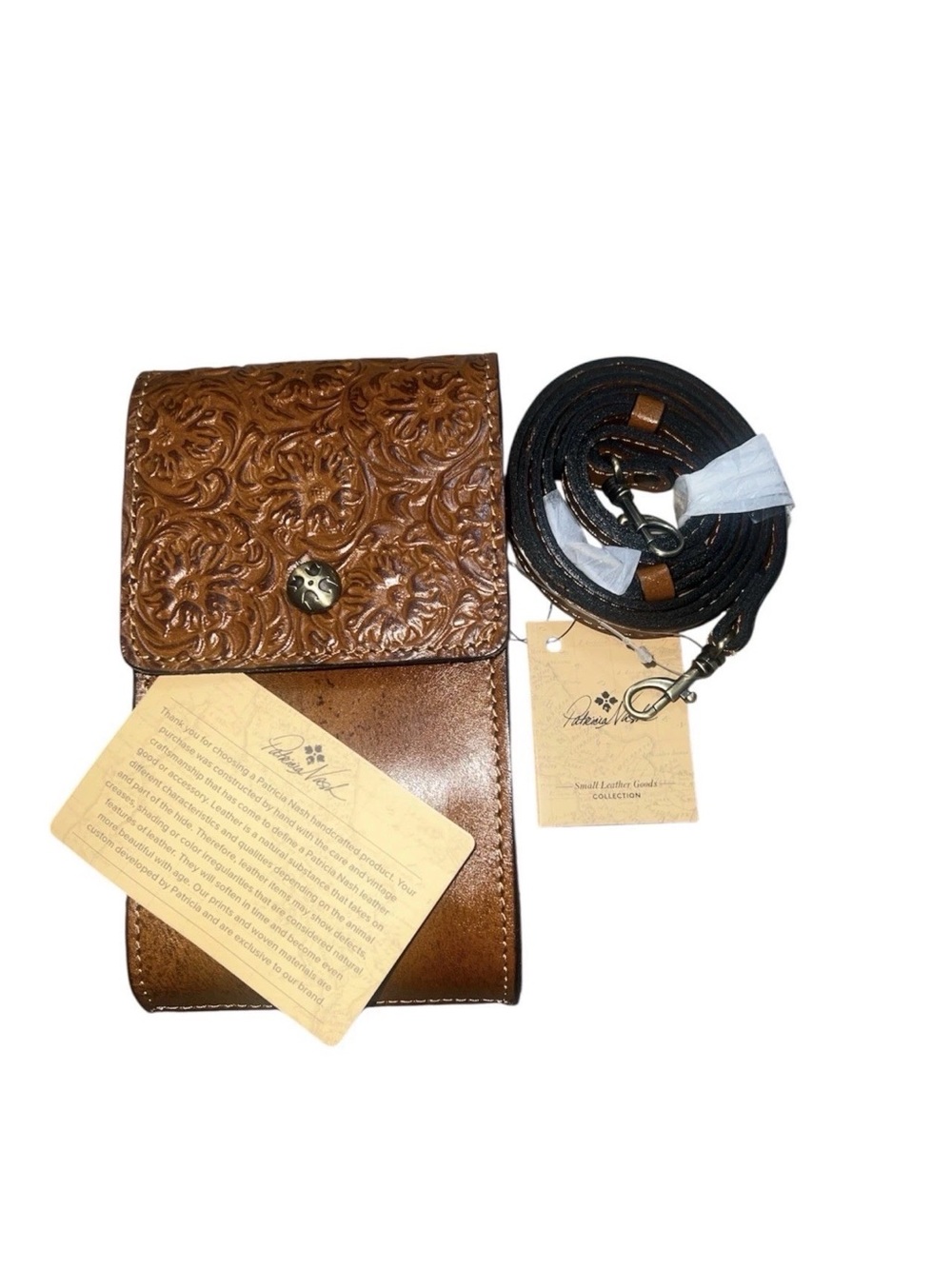 Patricia Nash Brown Tooled Leather Key & Card Holder with Detachable Strap